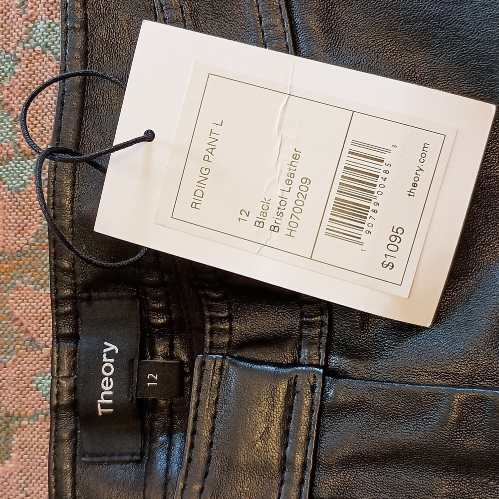 NWT Theory Black Bristol Leather Pants Sz 12